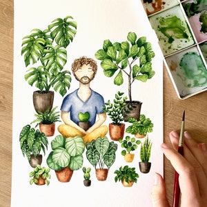 Plant Poster 'Plant Guy' all sizes fine art print botanical watercolor illustration green wall decoration home decor small gift image 3