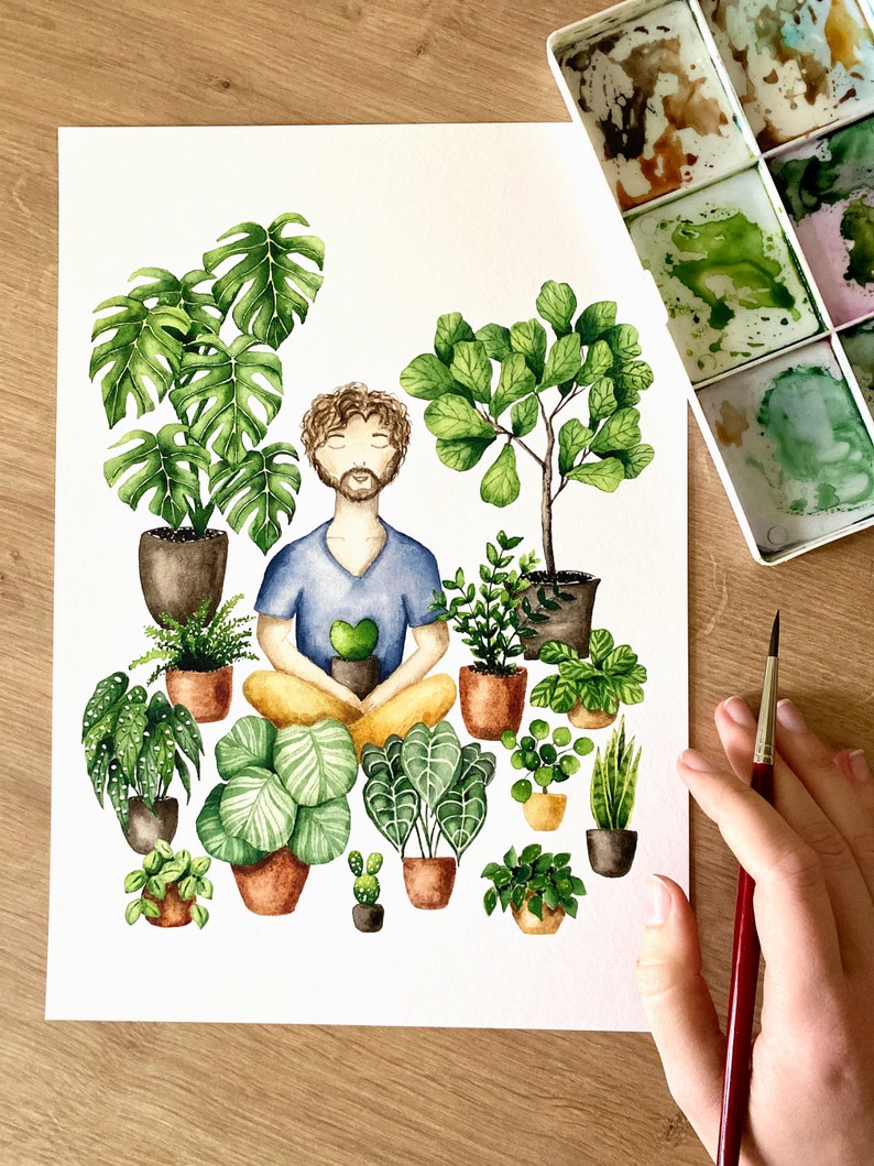 Plant Poster 'Plant Guy' all sizes fine art print botanical watercolor illustration green wall decoration home decor small gift image 3