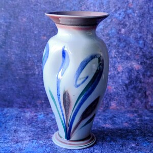 Vintage Kathryne Koop Studio Porcelain Vase - Hand-Painted Botanical Motif,  Hand-Glazed Blue & Green Abstract Design
