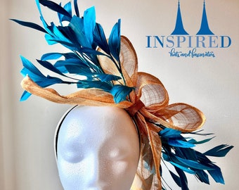 Fascinator Turquoise and Gold Kentucky Derby Oaks