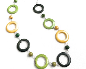 Long Tagua Necklace in Lime, Green, Yellow TAG111 Statement Vegetable Ivory Jewelry