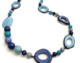 Tagua Halskette in Blau TAGG677 Statement Gemüse Elfenbein Einstellbare Halskette, Eco Freundliche Halskette