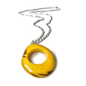 Tagua Necklace Pendant in Yellow TAG647, Statement Vegetable Ivory Necklace