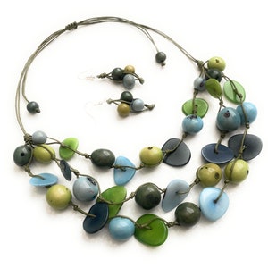 Lime, Olive Green, Blue Tagua Bib Necklace TAG705 Statement Vegetable Ivory Adjustable Necklace, Eco Friendly Necklace
