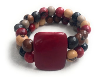 Tagua Bracelet IN Red, Gray, Beige, Brown TAG434, Vegetable Ivory Bracelet, Tagua Nut Jewelry, Tagua Nut Stretch Bracelet