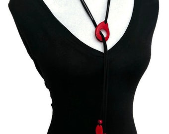 Tagua Necklace in Red, Black, Gray TAG706B, Statement Vegetable Ivory Necklace, Long Necklace, Eco Friendly Necklace