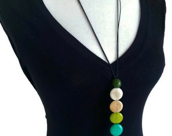 Tagua Necklace in Green, Aqua and Beige TAG702 Lariat Vegetable Ivory Necklace, Long Necklace, Eco Friendly Necklace