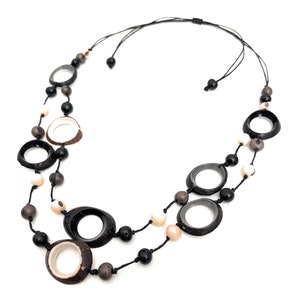 Tagua Nut Necklace in Black, Gay, White TAG724, Statement Vegetable Ivory Bib Necklace, Eco Friendly Necklace