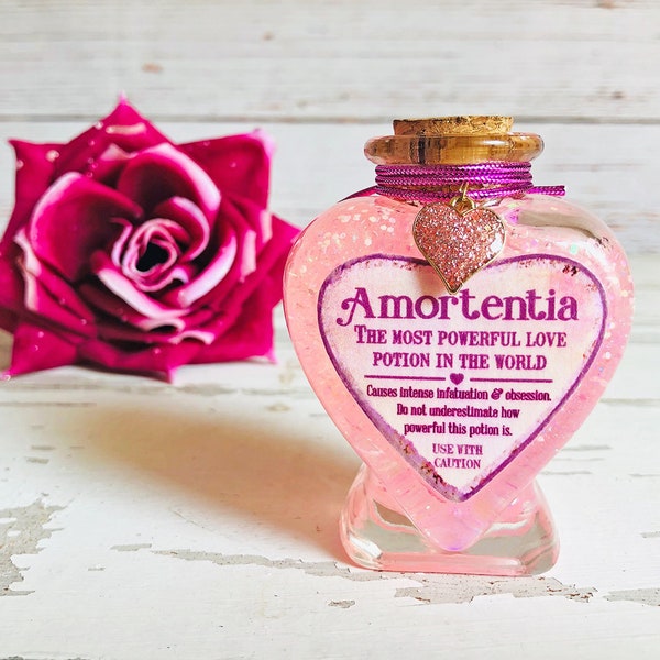 Decoración de botella de poción Amortentia rosa / Etiqueta de boticario / Poción de amor / Poción Amortentia / Favor Amortentia / Regalo de fantasía / Mago