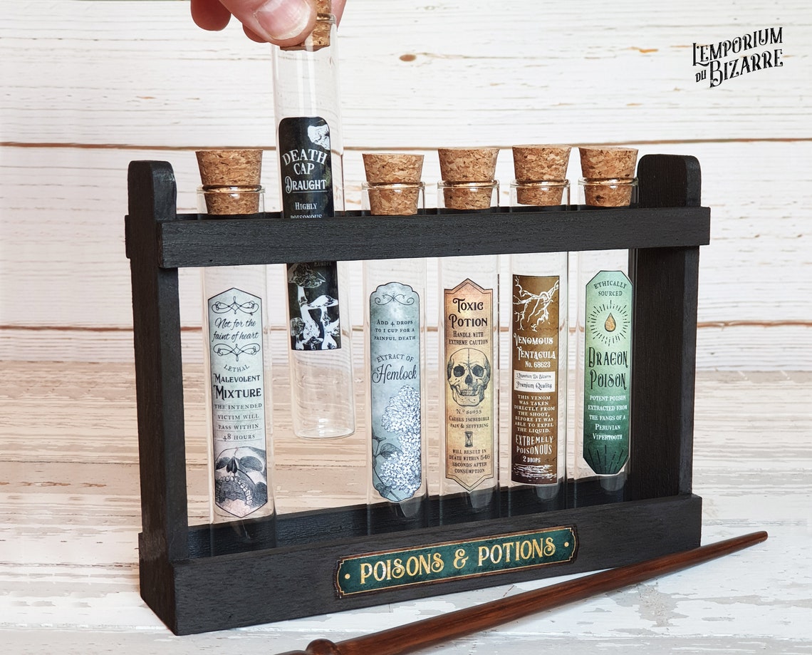 Set 3 Poisons & Potions Stand With 6 Potion Test Tubes Dark Etsy