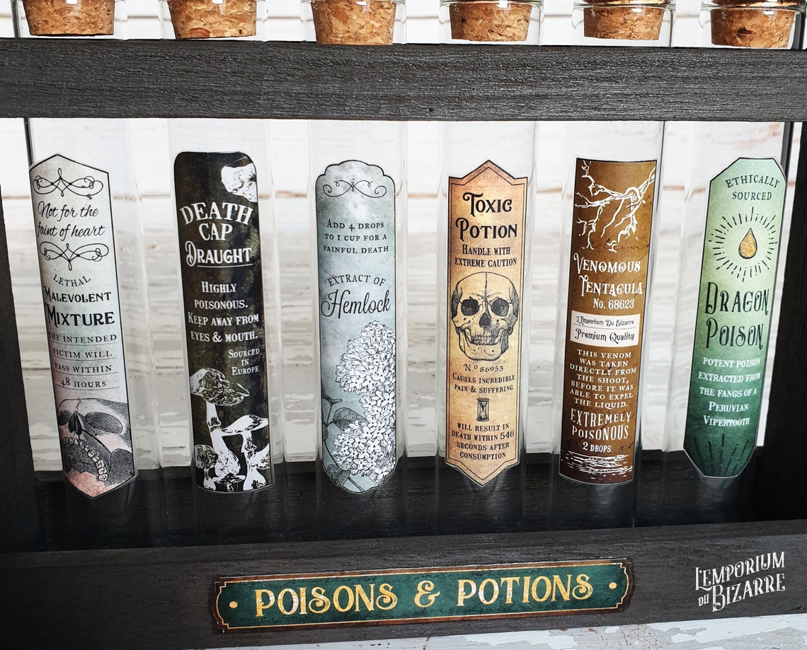 Set 3 Poisons & Potions Stand with 6 Potion Test Tubes Dark Etsy