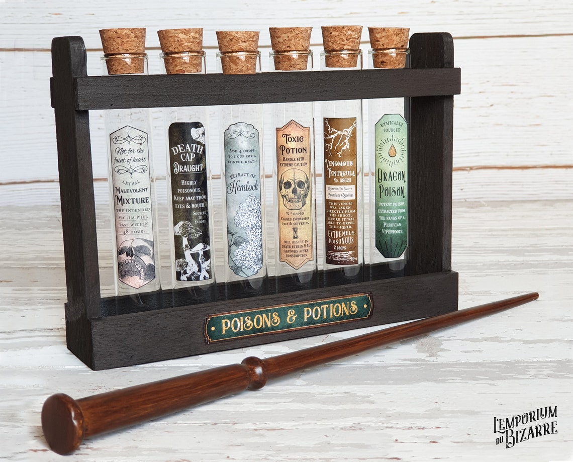 Set 3 Poisons & Potions Stand With 6 Potion Test Tubes Dark Etsy