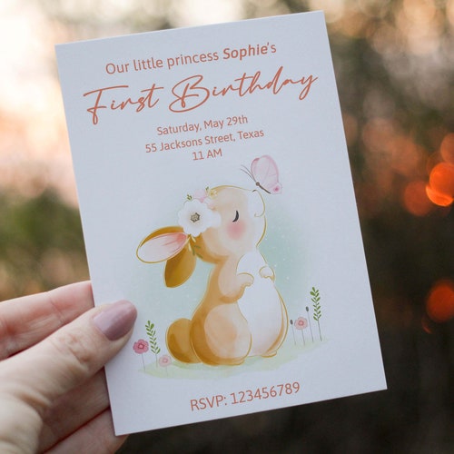 Editable Bunny Birthday Invitation Printable DIGITAL FILE | Etsy