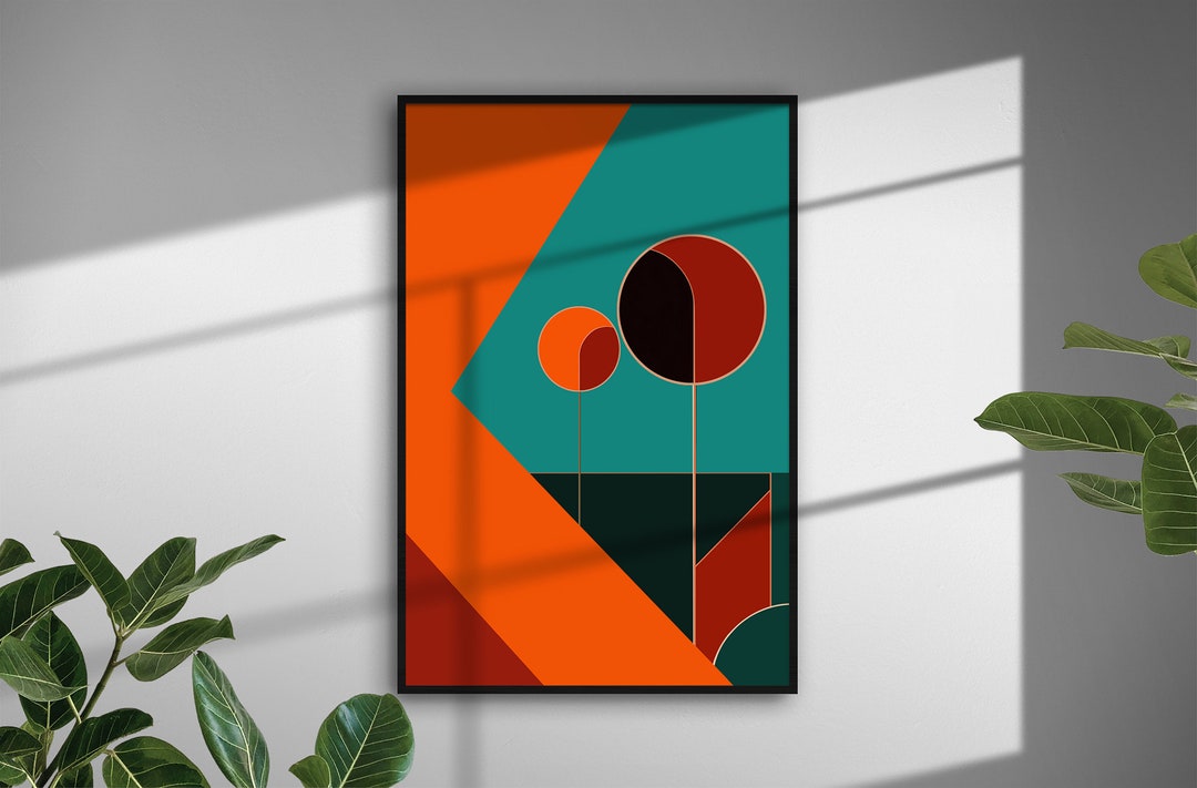 Printable Burnt Orange Teal Wall Art Modern Mid Century Wall Etsy