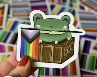 Pride Flag Frog Sticker - Lesbian, Ace, Aro, MLM, Trans, Enby, Genderfluid, Genderqueer, Progress, Pan, Bi, Poly, Demi Flags and MORE!