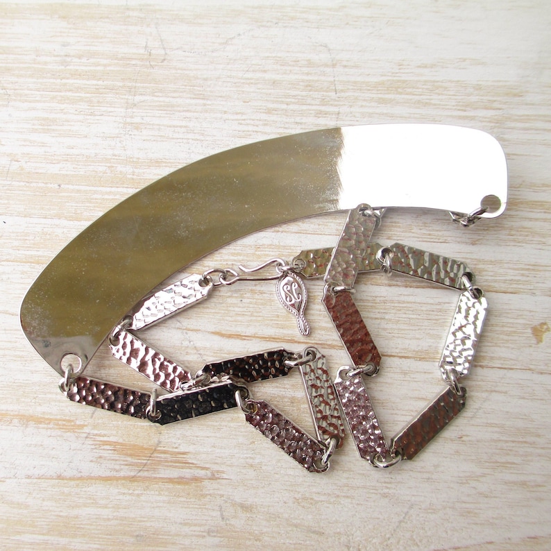 Vintage Sarah Coventry Necklace Silver Toned Decorative Graduated Rectangular Link Collar Pendant Charms 1960s