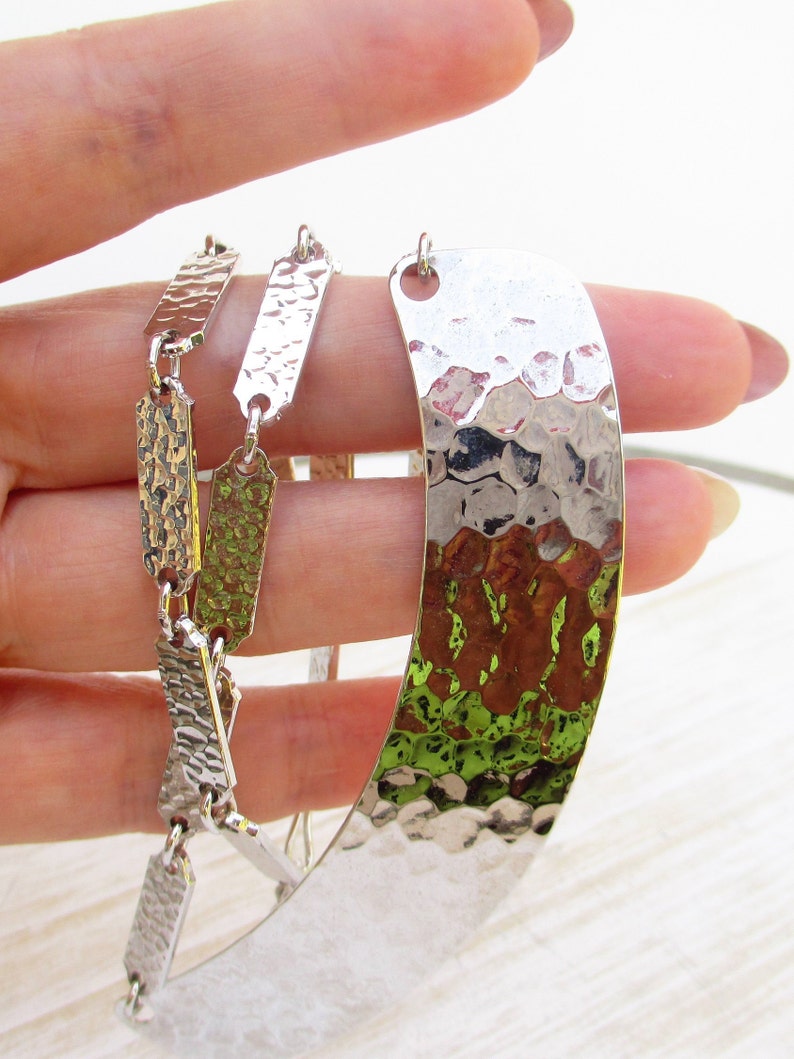 Vintage Sarah Coventry Necklace Silver Toned Decorative Graduated Rectangular Link Collar Pendant Charms 1960s