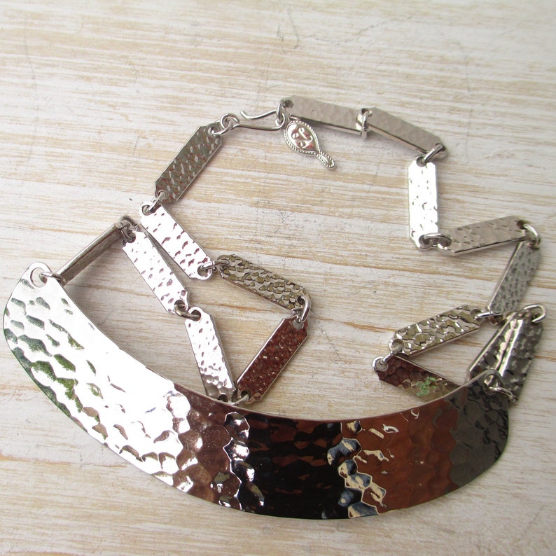 Vintage Sarah Coventry Necklace Silver Toned Decorative Graduated Rectangular Link Collar Pendant Charms 1960s