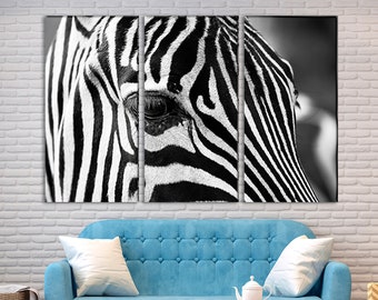 Zebra wall art Zebra split canvas Zebra print Zebra art print Zebra home decor Zebra office art Zebra canvas art Contemporary artwork