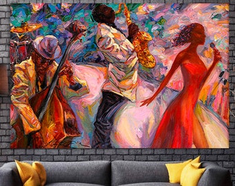 Jazz Poster Music canvas wall art Painting on canvas Abstract canvas art Abstract wall art Artistic painting Jazz band wall decor Song print