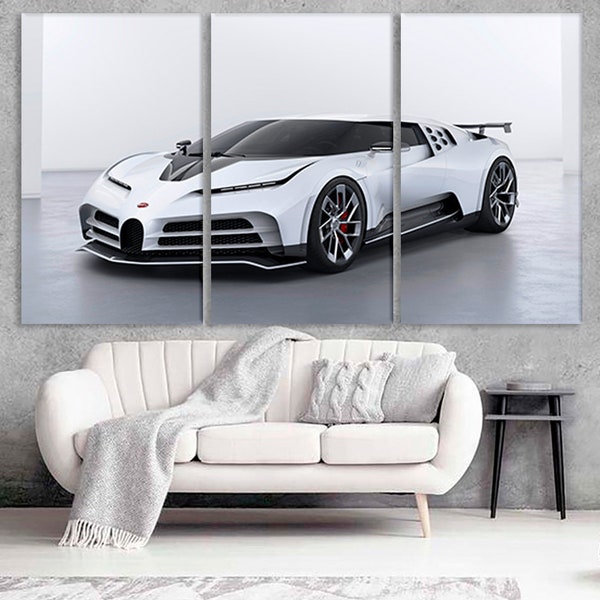 Hypercar Bugatti wall art 5 panel canvas Canvas set of car Bugatti canvas art Bugatti centodieci poster Sports car print White car canvas