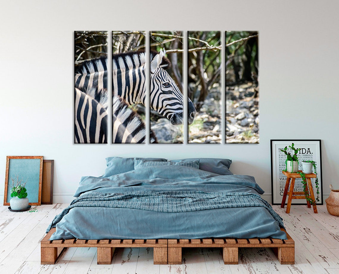 Zebra on Canvas Wall Art Zebra Print Zebra Split Wall Art Etsy