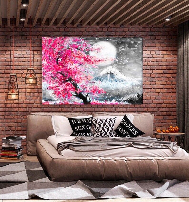 Sakura canvas Oil painting canvas Japan poster Wall art Etsy