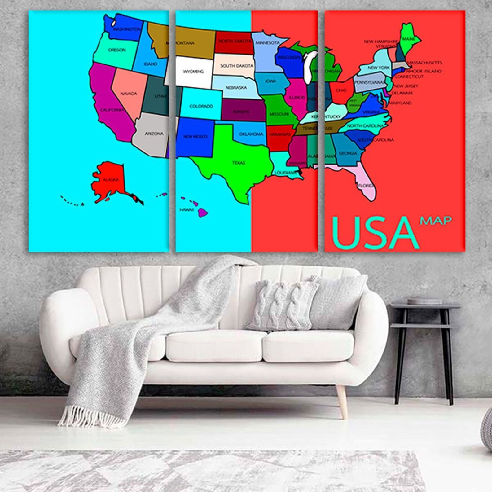 Map of America Wall Art Map of Usa Sticker Map of USA Canvas Etsy