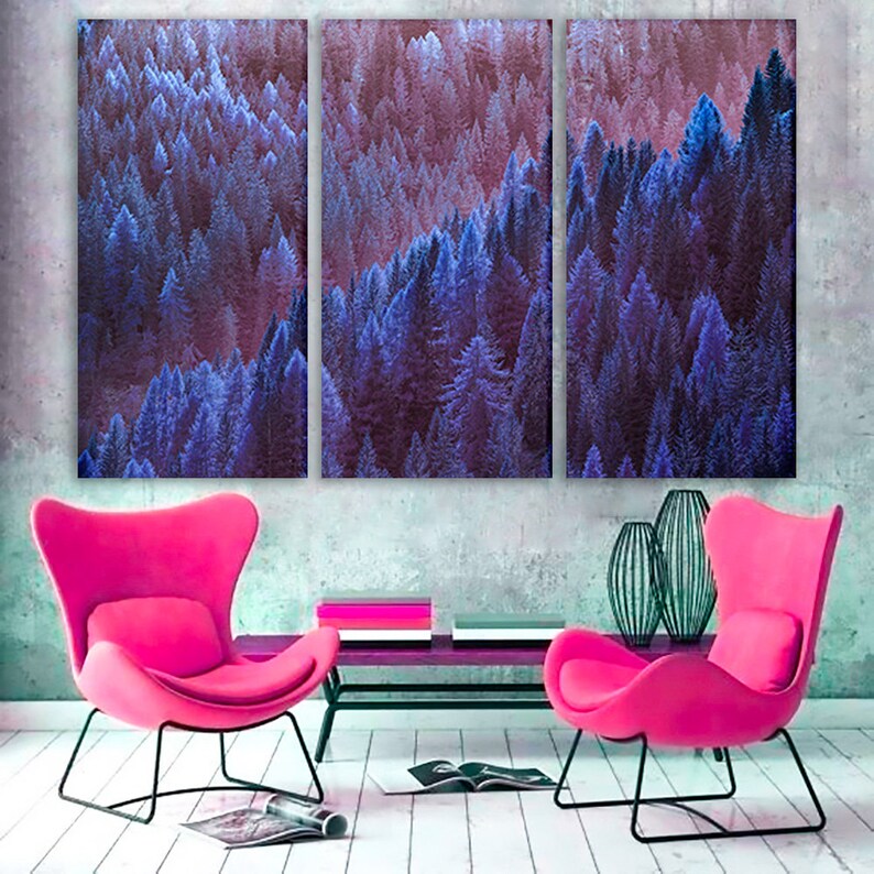 Blue Forest Trees Wall Art Trees Canvas Printforest Canvas Etsy