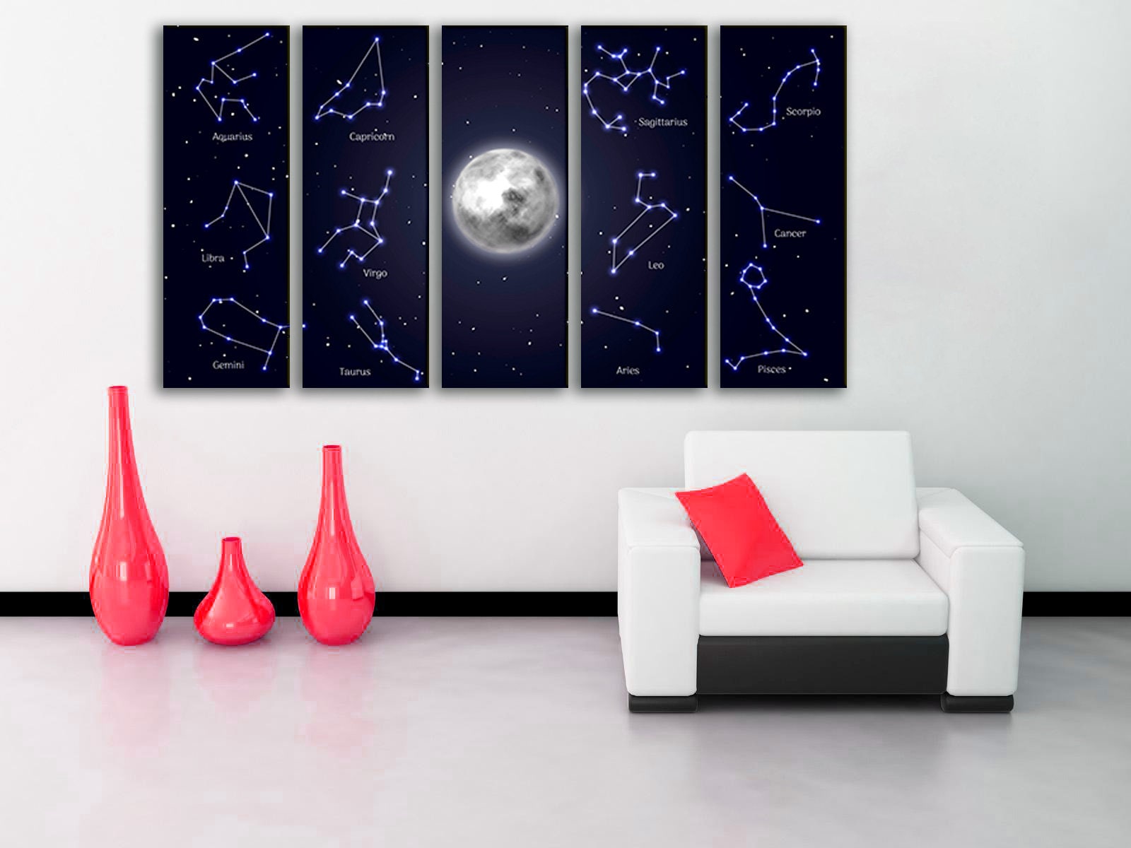 Zodiac Signs Wall Art Zodiac Signs Decor Moon Surrounded Etsy