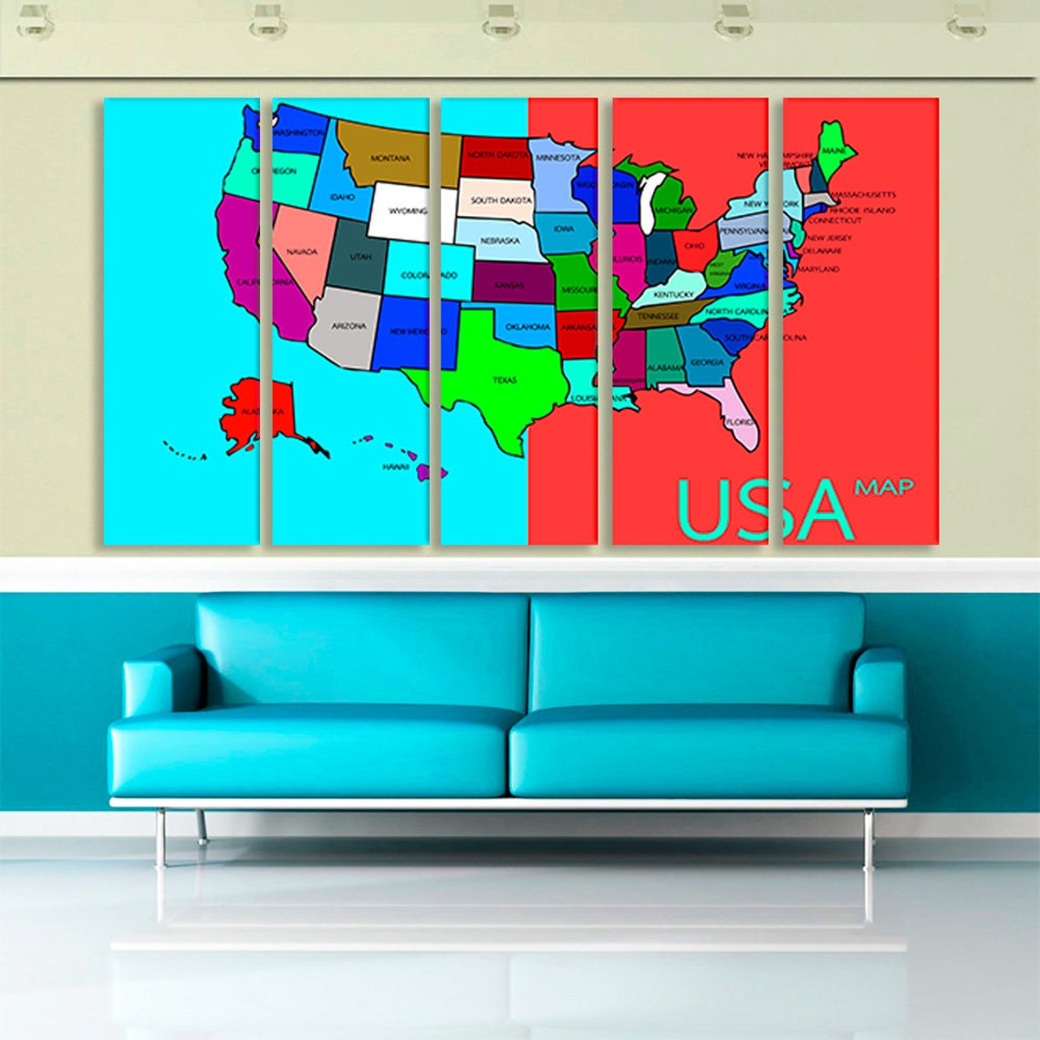 Map of America Wall Art Map of Usa Sticker Map of USA Canvas Etsy