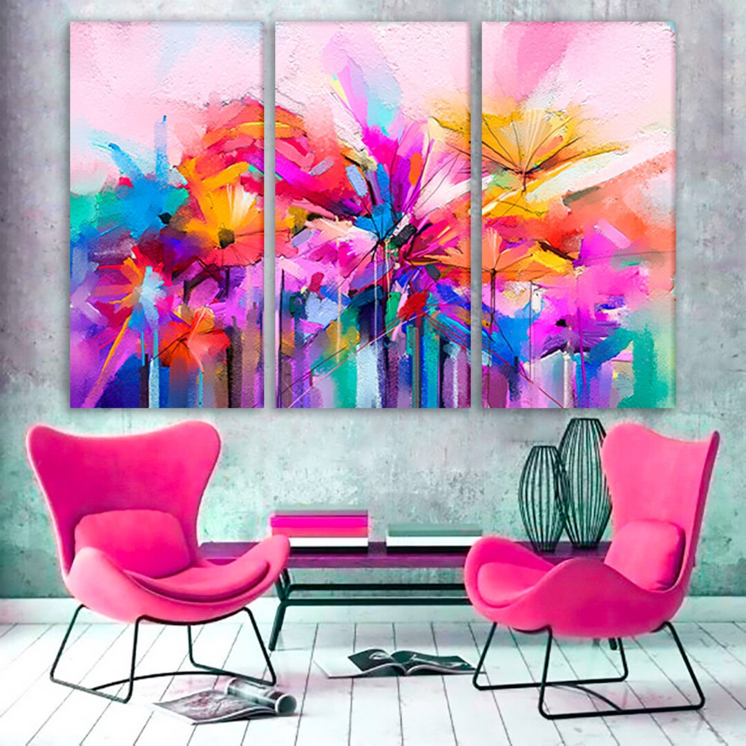 Abstract Colorful Oil, Spring Flower, Canvas Wall Art, Flowers on