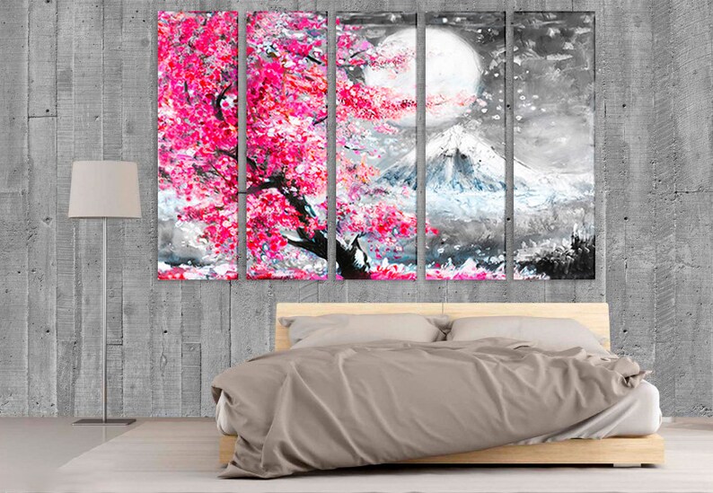 Sakura canvas Oil painting canvas Japan poster Wall art Etsy
