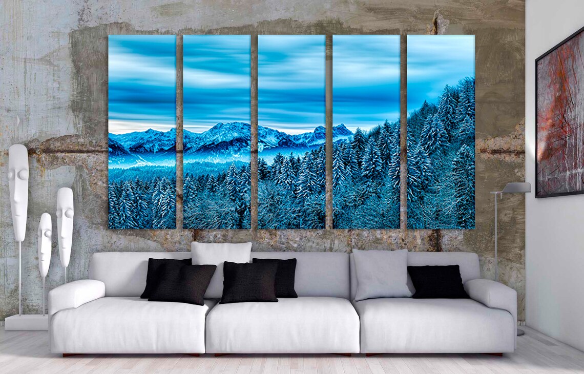 Colorful Winter Wall Art Set Wall Decor Mountains Wall Art Etsy