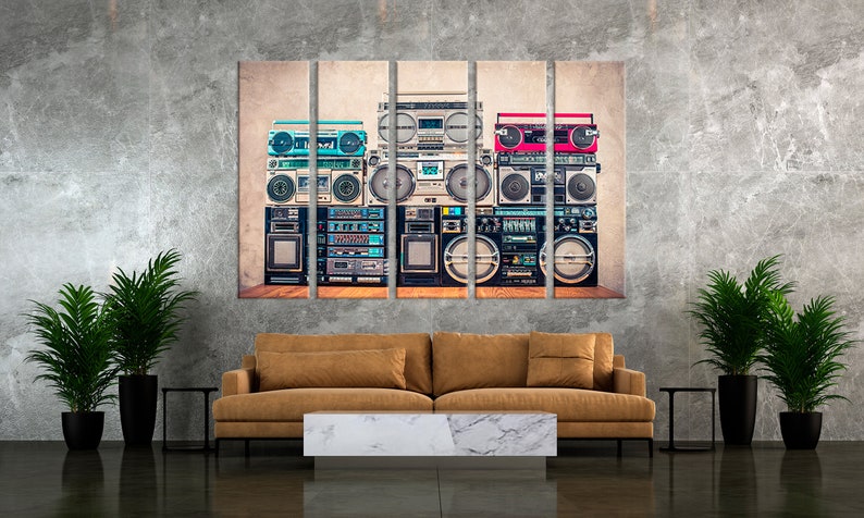 Retro tapes Vintage media devices Boombox radio art Ghetto blaster poster Retro audio poster Boombox 80s on canvas Tape recorders art