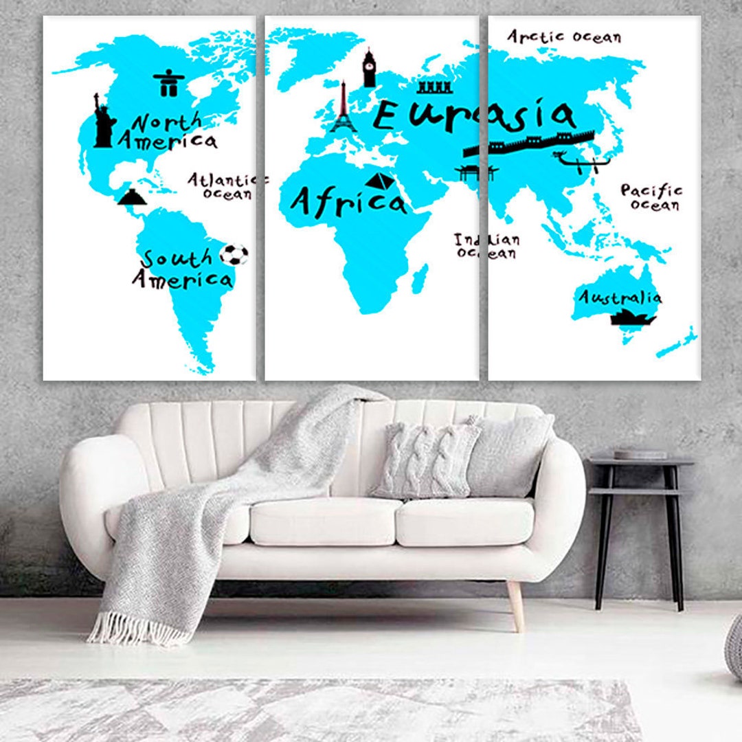 World Map Decor Nursery Wall Art Nursery Decor World Map Canvas World Map Prints Kids World Map