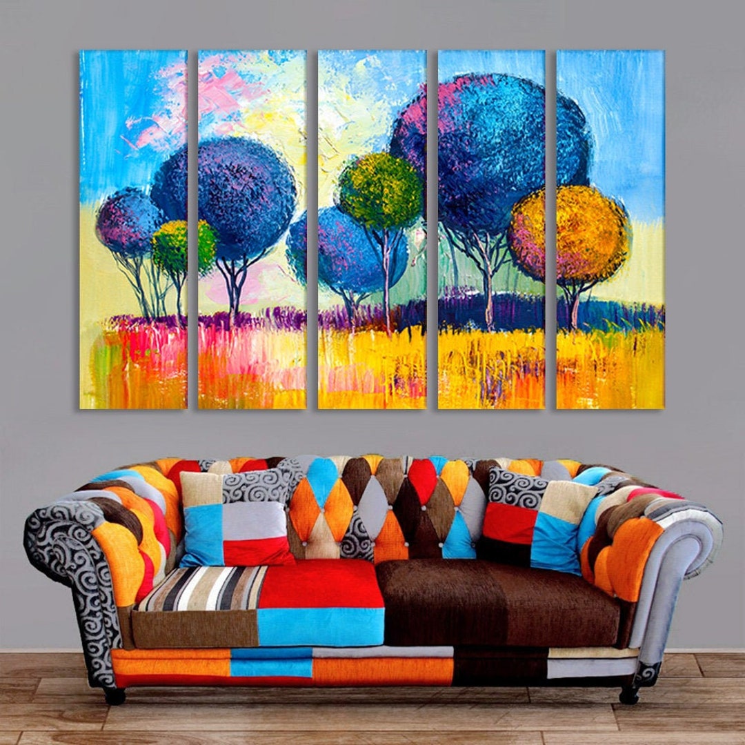Oil Painting on Canvas Artwork Oil Painting Landscape Colorful Trees ...