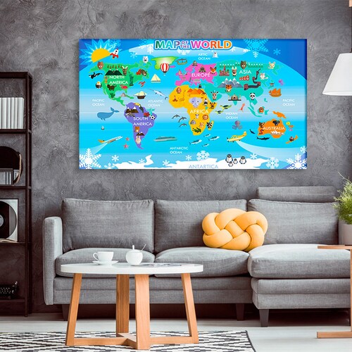 World map Canvas Set of nursery map Kids room canvas Word map canvas
