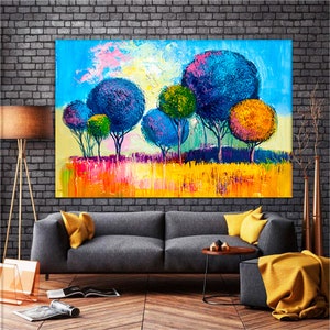 Oil Painting on Canvas Artwork Oil Painting Landscape Colorful Trees ...