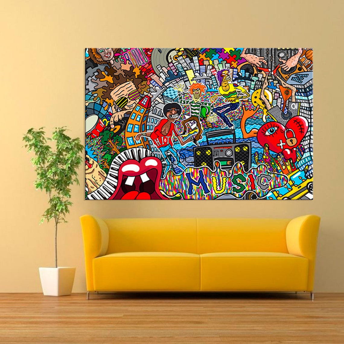 Music Collage Canvas Wall Art Modern Art Canvas Gift Brick Etsy