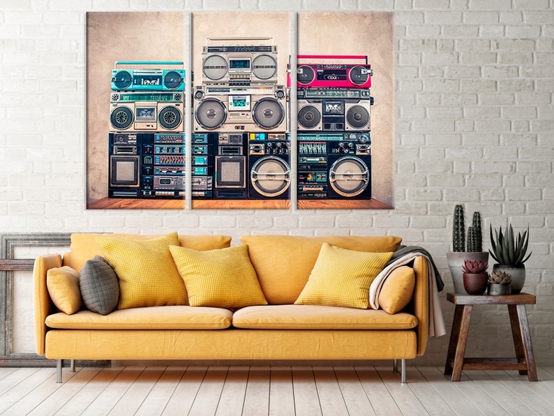 Retro tapes Vintage media devices Boombox radio art Ghetto blaster poster Retro audio poster Boombox 80s on canvas Tape recorders art