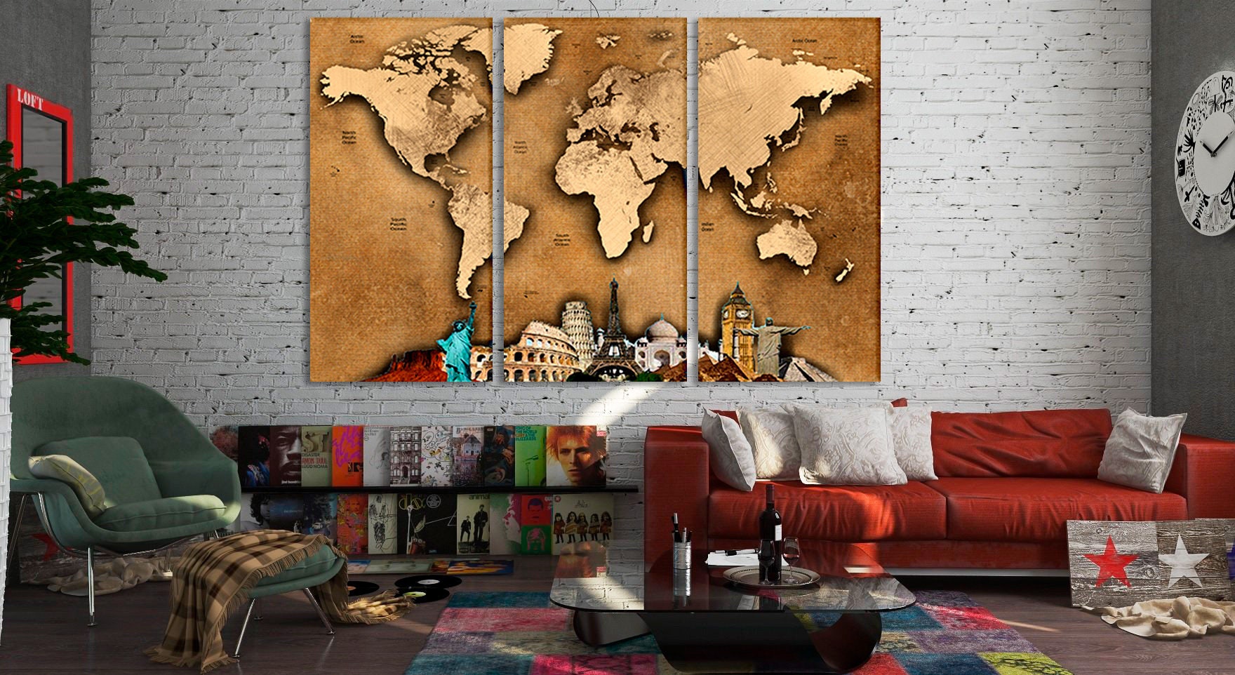 world map living room
