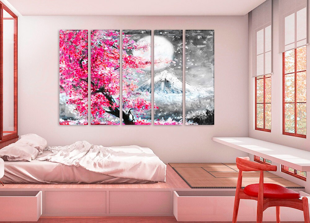 Sakura Canvas Oil Painting Canvas Japan Poster Wall Art Etsy