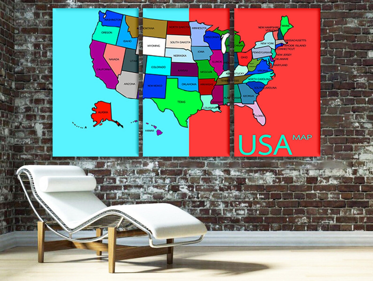 Map of America Wall Art Map of Usa Sticker Map of USA Canvas Etsy