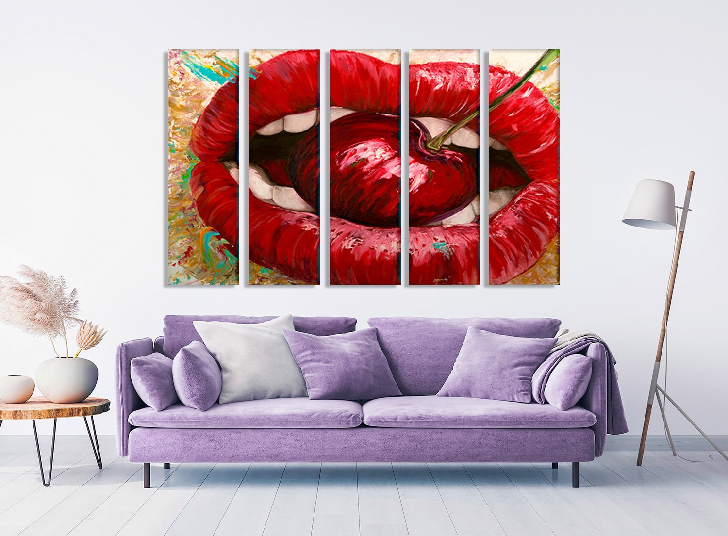 Red Lips Canvas Poster Print Red Lips Wall Art Red Cherry Etsy
