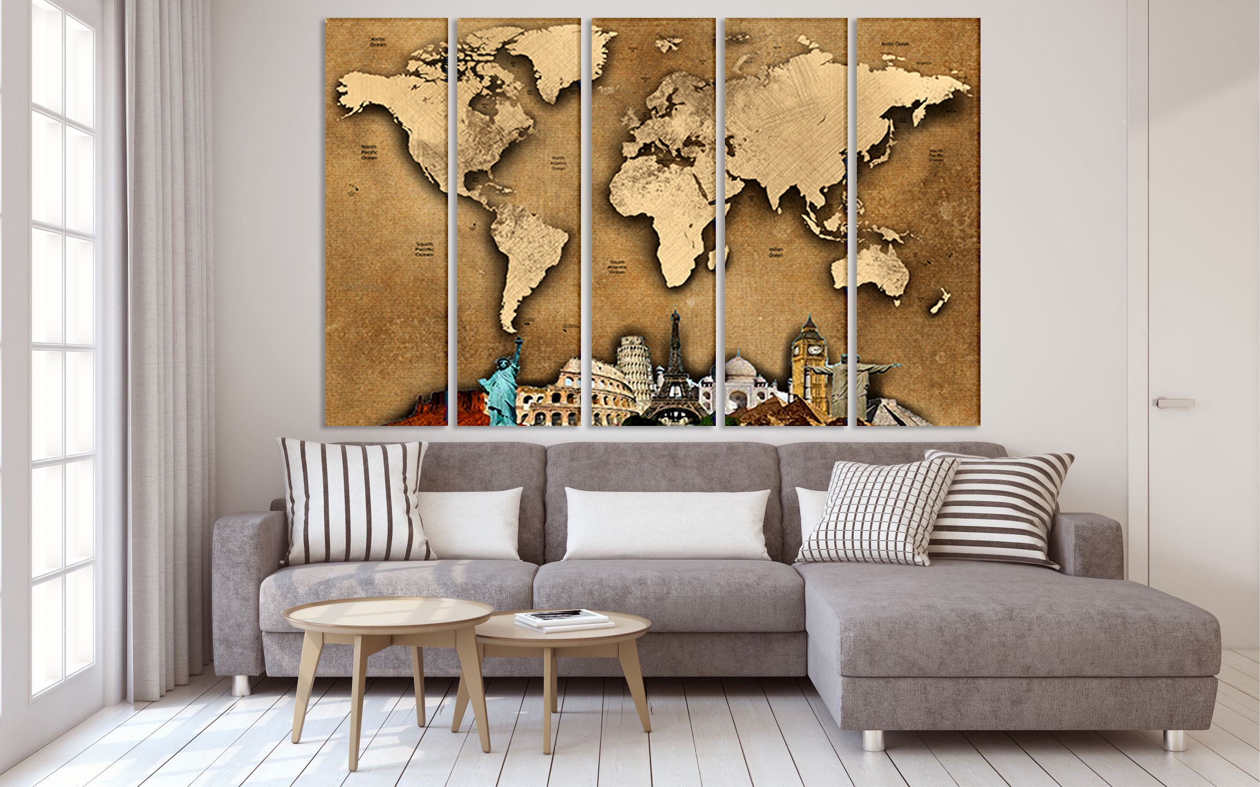 Vintage World Map Living Room Decor World map poster World Etsy