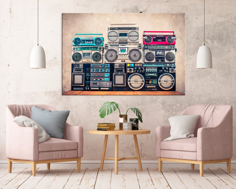 Retro tapes Vintage media devices Boombox radio art Ghetto blaster poster Retro audio poster Boombox 80s on canvas Tape recorders art