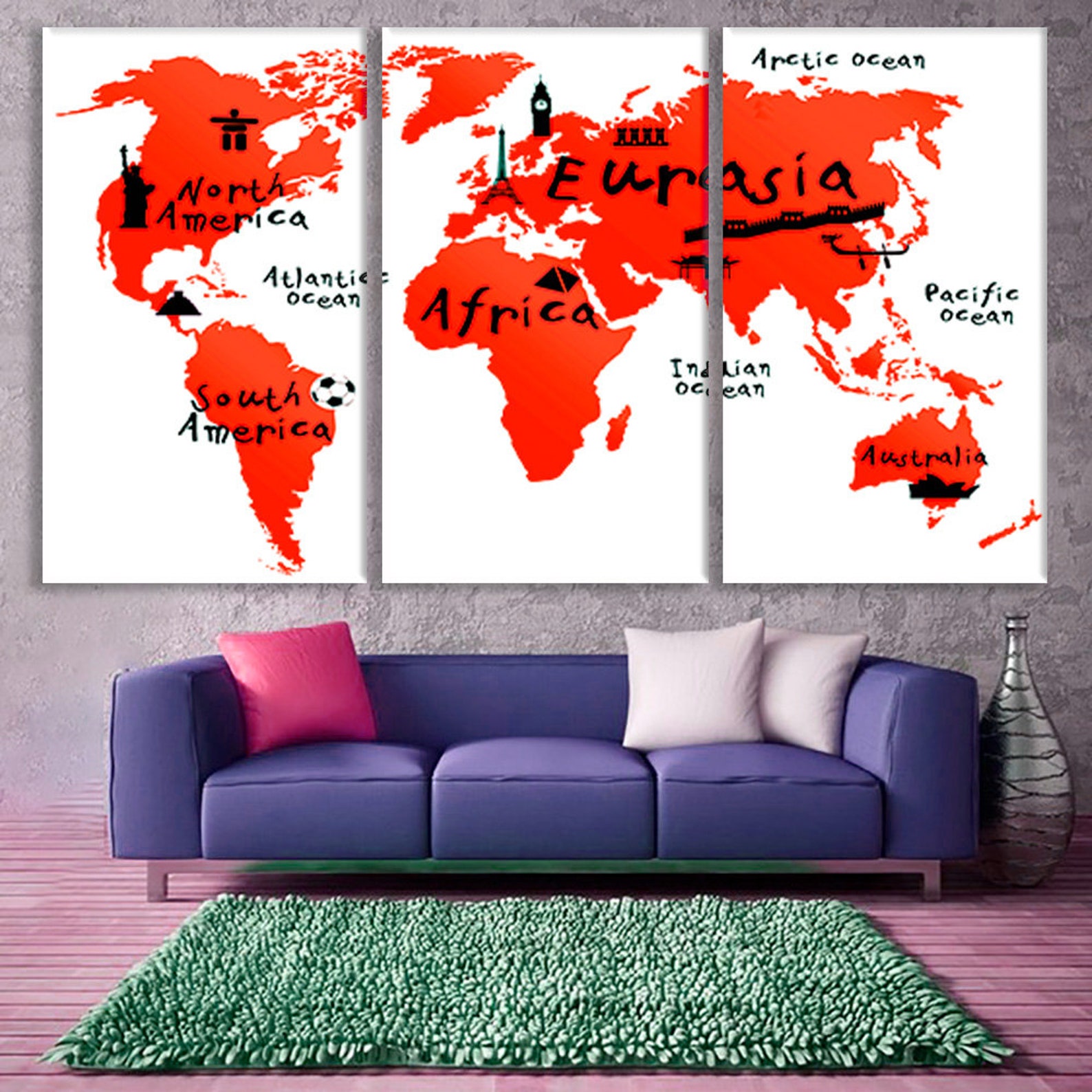 World map decor Nursery wall art Nursery decor World map | Etsy