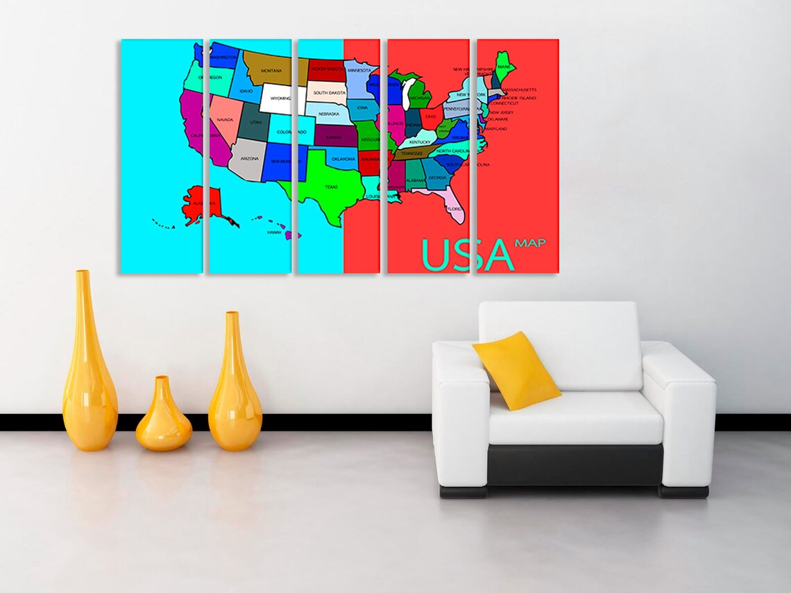 Map of America Wall Art Map of Usa Sticker Map of USA Canvas Etsy