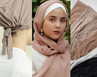 Criss Cross Unterschal in Neutralen Farben | Krawatte zurück rutschfest | Geschenk Muslimische Hochwertige Unterkappe Underhijab